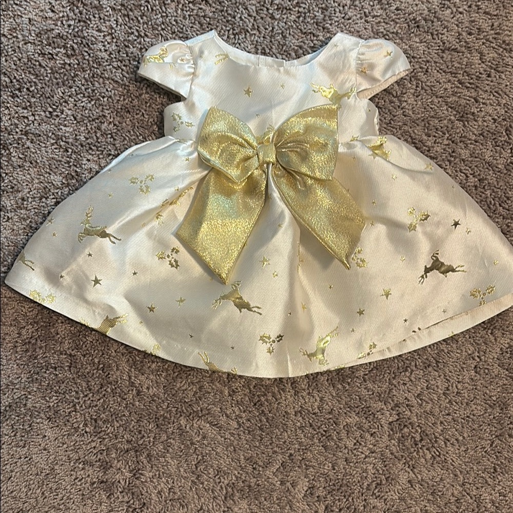 Bonnie Baby Reindeer Cream and Gold Formal Dress